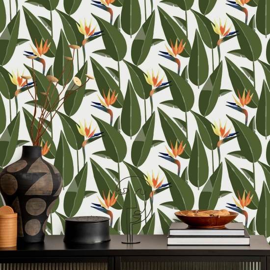 Birds of Paradise White Wallpaper