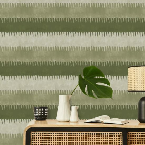 Cabana Stripe Olijven behang