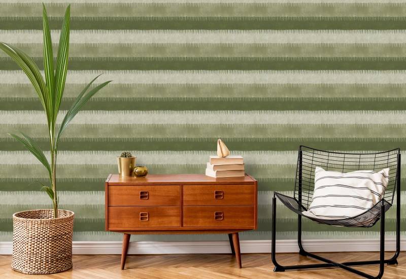 Cabana Stripe Olives Wallpaper