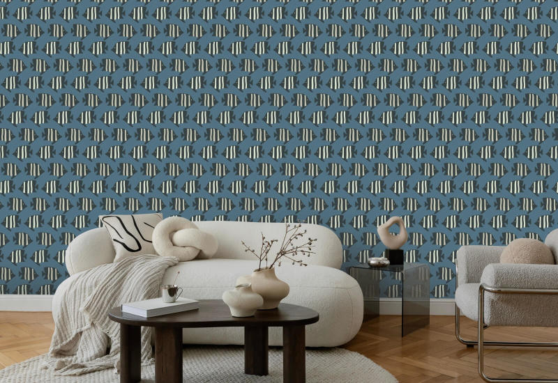 Kustvissen Blauw behang