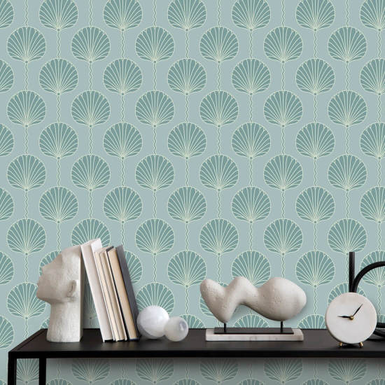 Deco Lily Light Blue and Teal Wallpaper