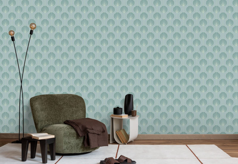 Deco Lily Light Blue and Teal Wallpaper