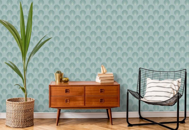Deco Lily Light Blue and Teal Wallpaper