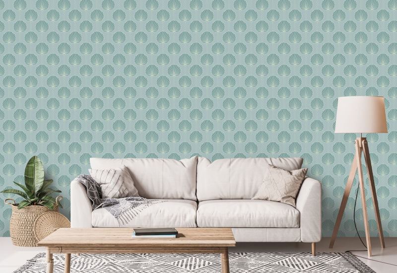 Deco Lily Light Blue and Teal Wallpaper