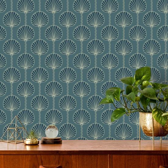 Deco Lily Dolphin Blue Wallpaper