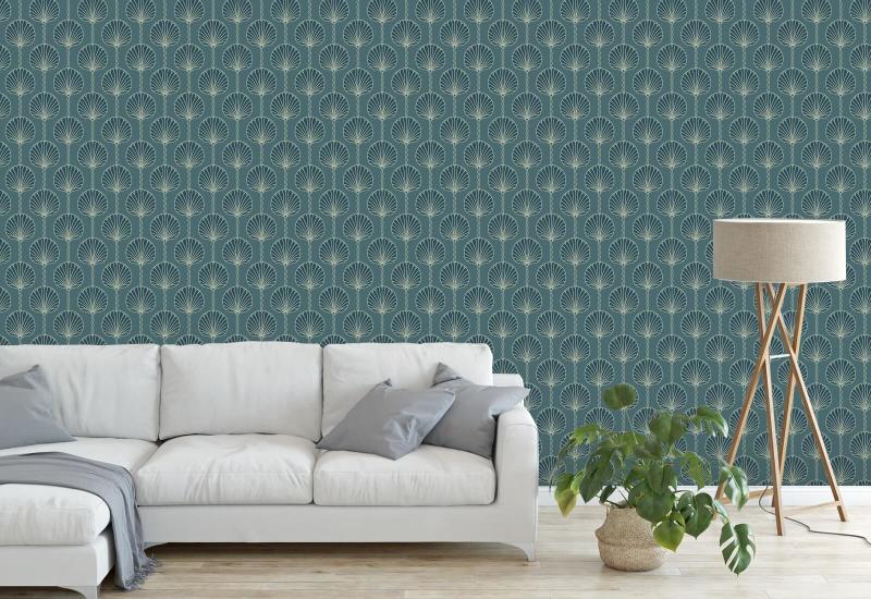 Deco Lily Dolphin Blue Wallpaper