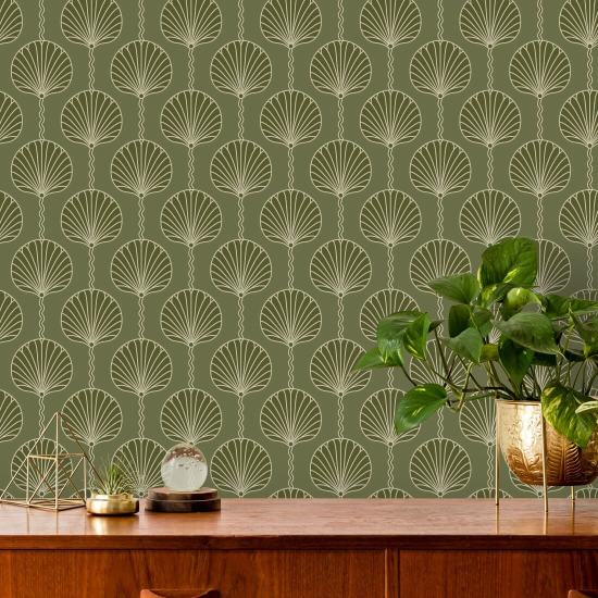 Deco Lily Olive Wallpaper