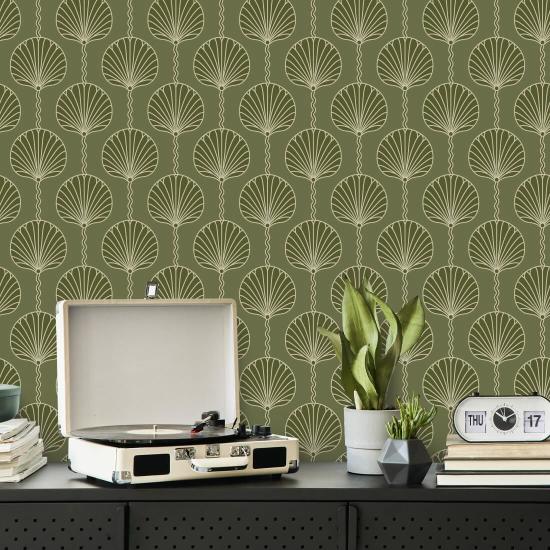 Deco Lily Olive Wallpaper