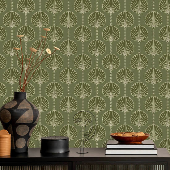 Deco Lily Olive Wallpaper