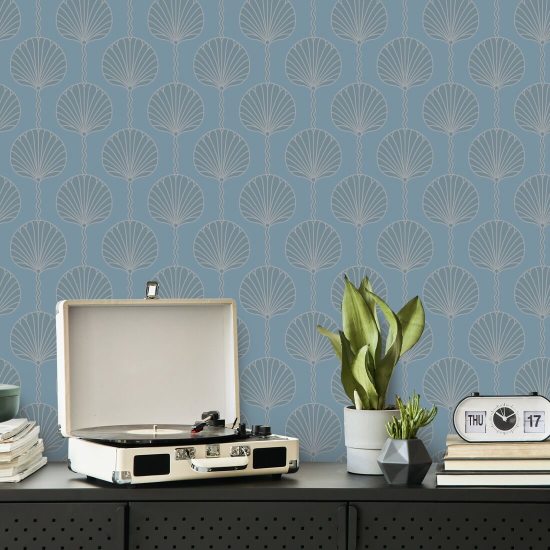 Deco Lily Sky Blue Wallpaper