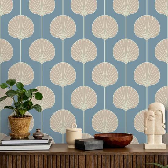 Deco Lily Grande Carta da parati blu costiera