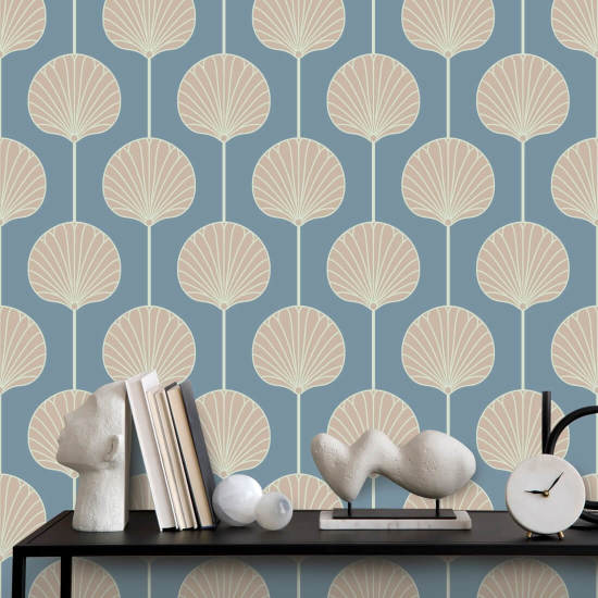 Deco Lily Grande Carta da parati blu costiera