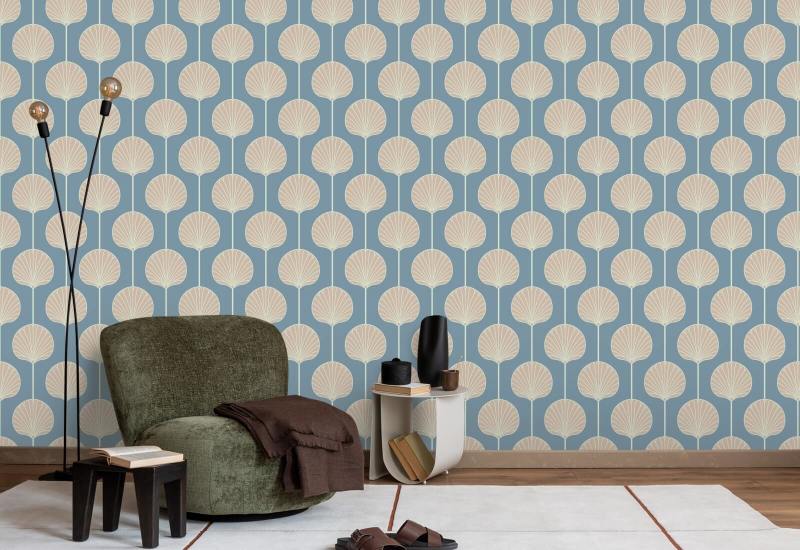 Deco Lily Large Coastal Blue Wallpaper