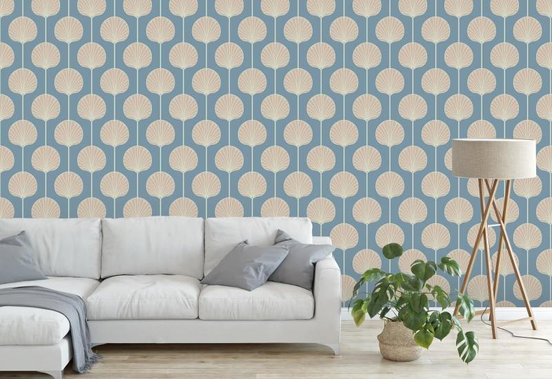 Deco Lelie Groot Coastal Blue Wallpaper