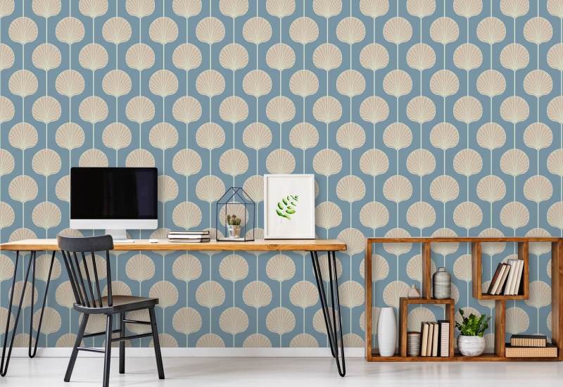 Deco Lily Large Coastal Blue Wallpaper