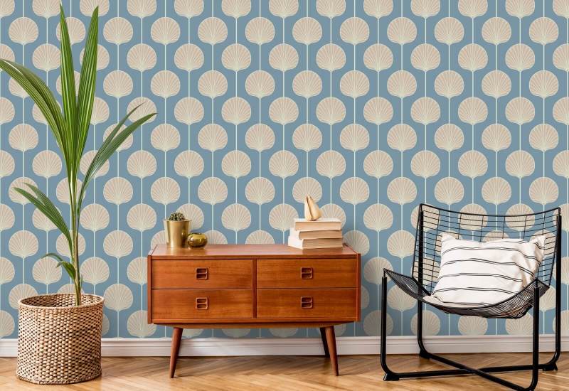 Deco Lily Large Papel de parede azul costeiro