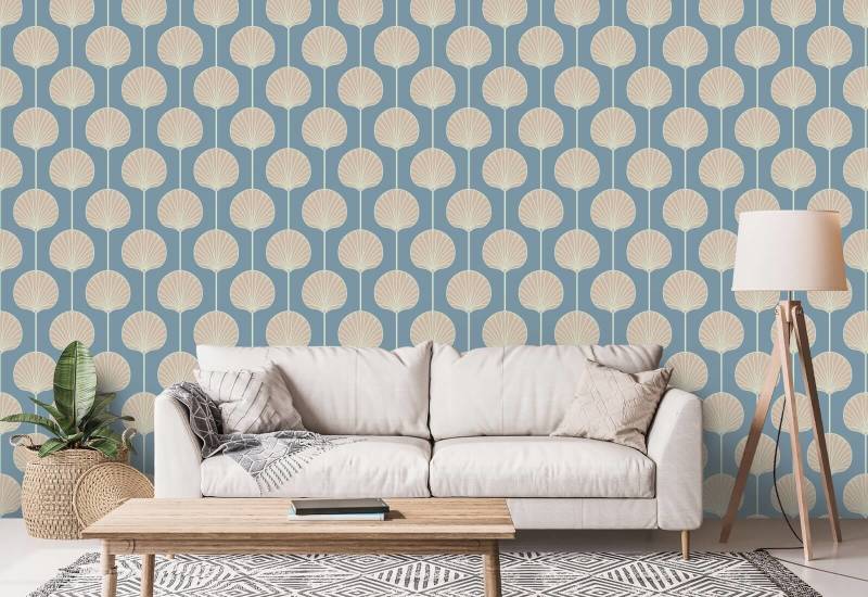 Deco Lelie Groot Coastal Blue Wallpaper
