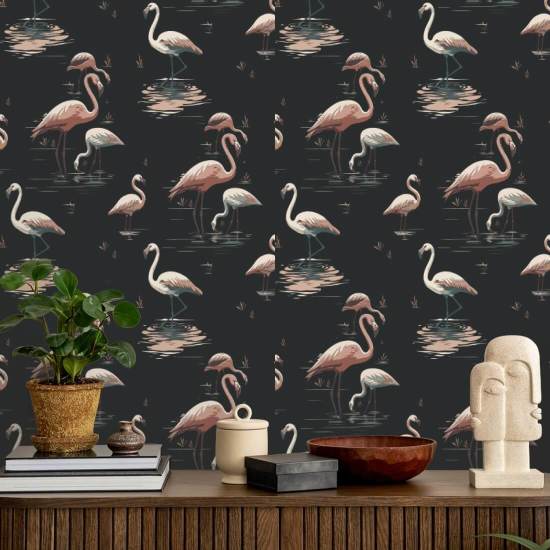 Flamingo Svart Sand Bakgrunn