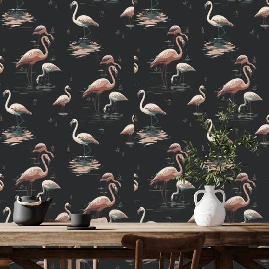 Flamingo Papel de parede de areia preta