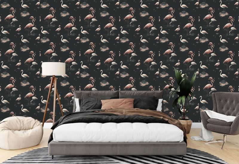 Flamant rose Papier peint Black Sand