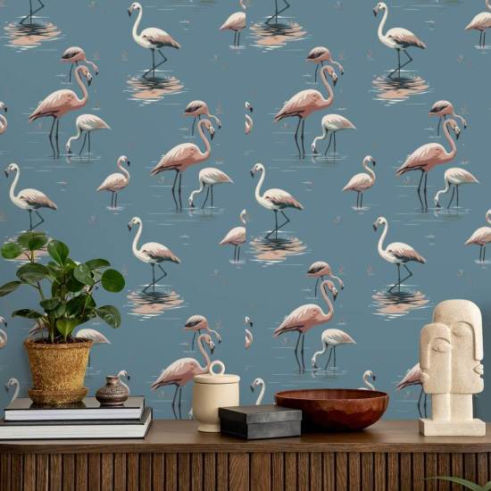 Flamingo Coastal Blue Bakgrund