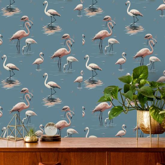 Flamingo Coastal Blue Baggrund