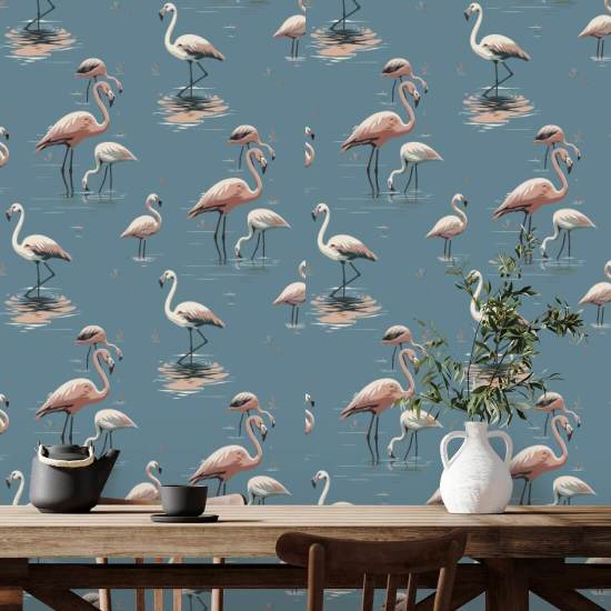 Flamingo Coastal Blue Bakgrund