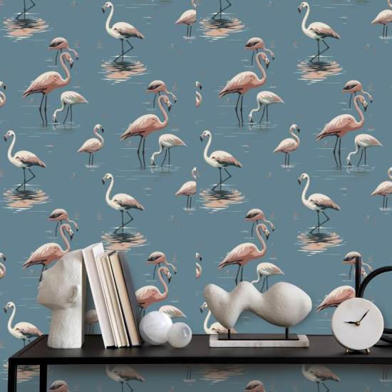 Flamingo Papel de parede azul costeiro