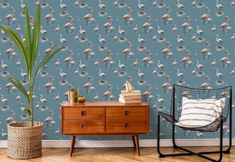Flamingo Coastal Blue Bakgrund