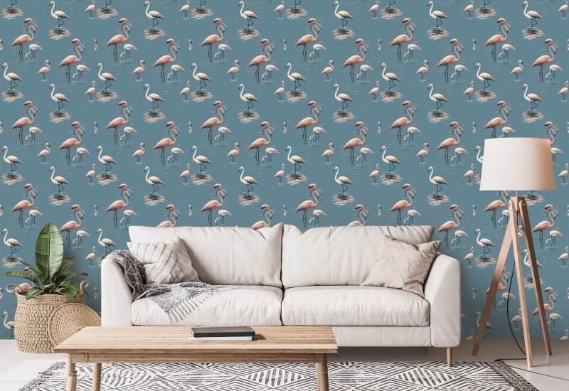 Flamingo Papel de parede azul costeiro