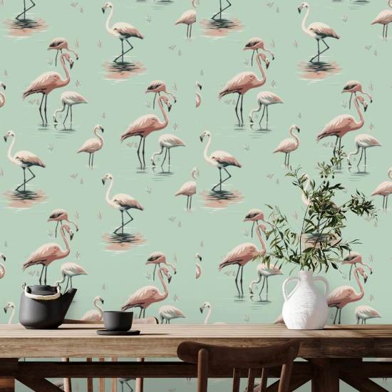Flamant rose Papier peint Caribbean Green
