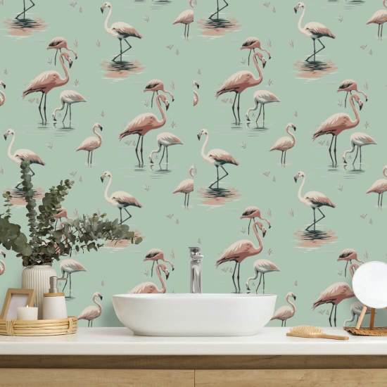 Flamingo Caribisch groen behang