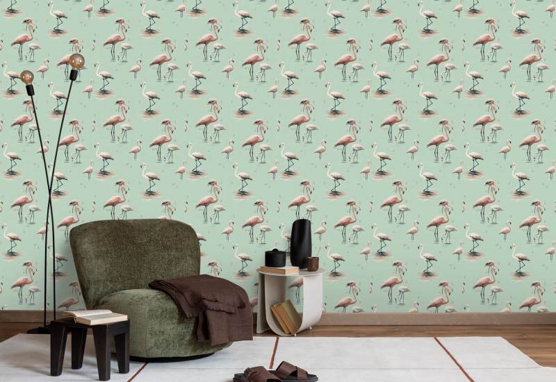 Flamingo Caribbean Green Wallpaper