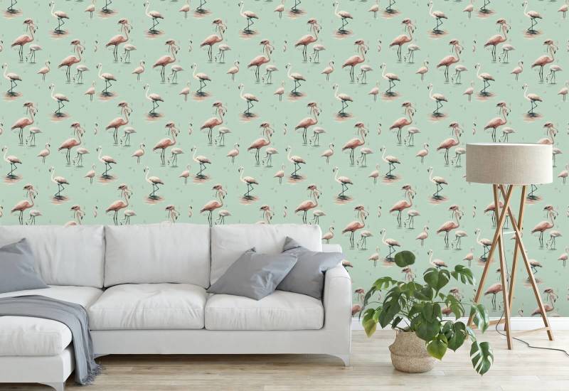 Flamingo Caribisch groen behang