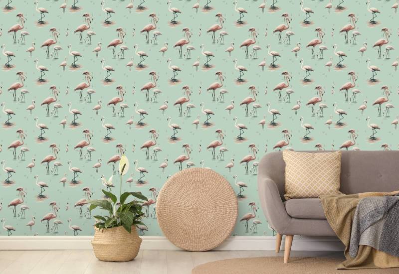 Flamingo Caribbean Green Wallpaper