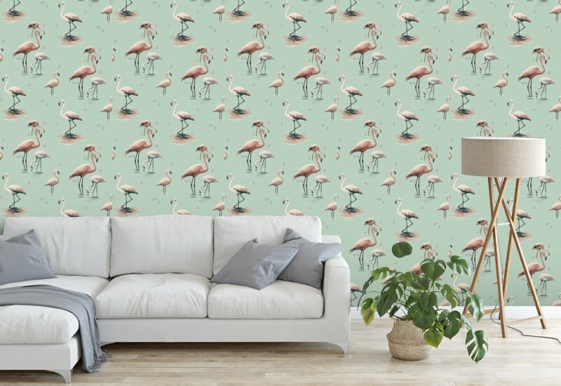 Flamingo Caribbean Green Wallpaper