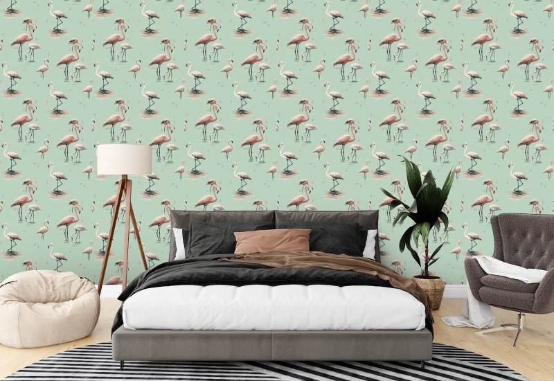 Flamingo Caribisch groen behang