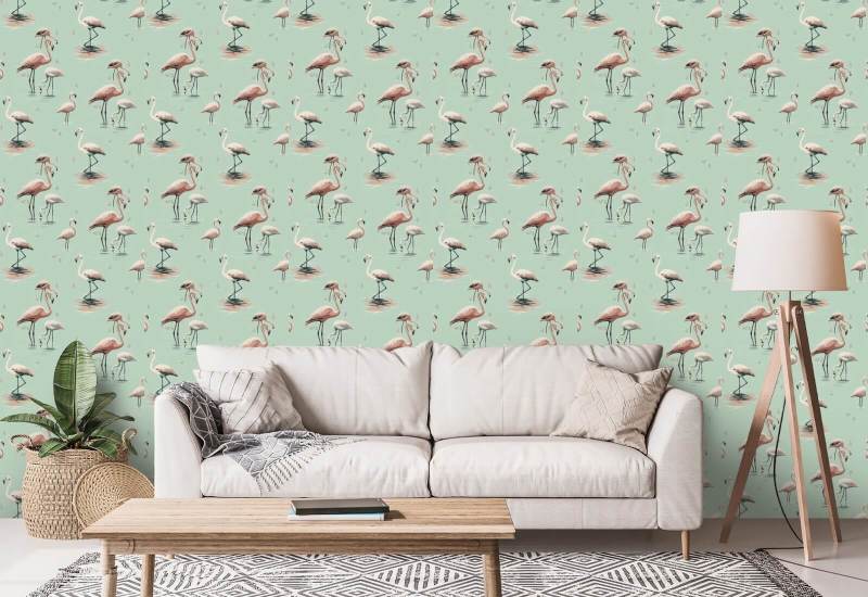 Flamingo Caribbean Green Wallpaper