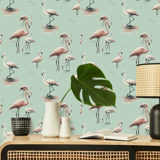 Flamingo Caribbean Green Wallpaper