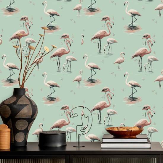 Flamingo Caribbean Grøn Baggrund
