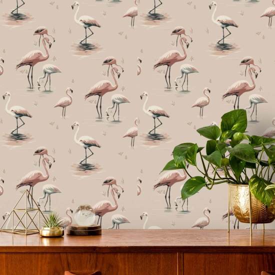 Flamingo Roze behang