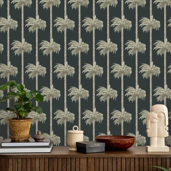 Retro Tiki palmer Svart Bakgrunn