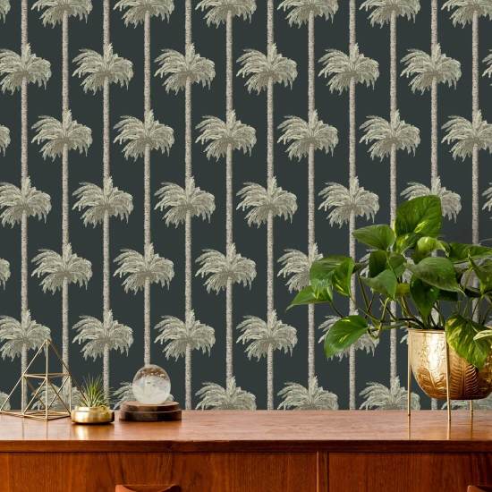 Retro Tiki Palm Trees Black Wallpaper