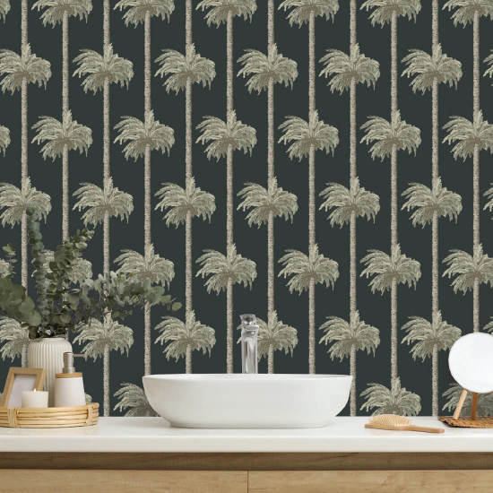 Retro Tiki Palm Trees Black Wallpaper