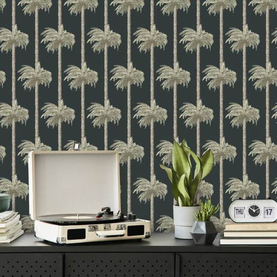 Retro-Tiki-Palmen Schwarze Tapete