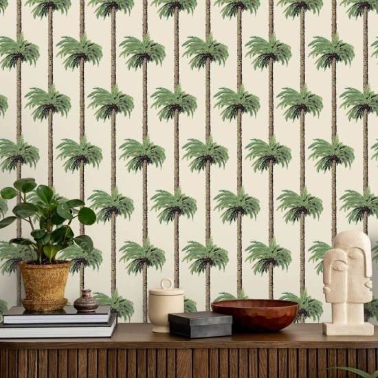 Retro Tiki Palm Trees Linen Wallpaper
