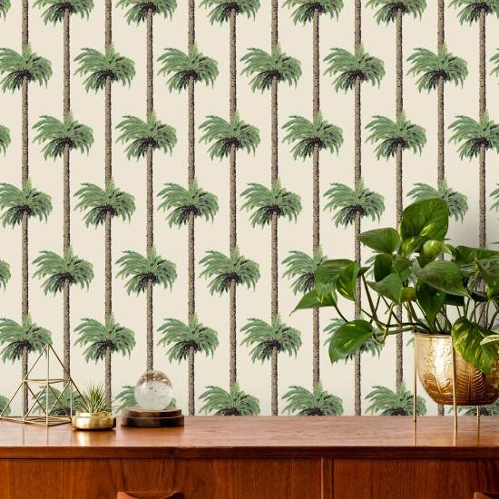 Retro Tiki Palm Trees Linen Wallpaper