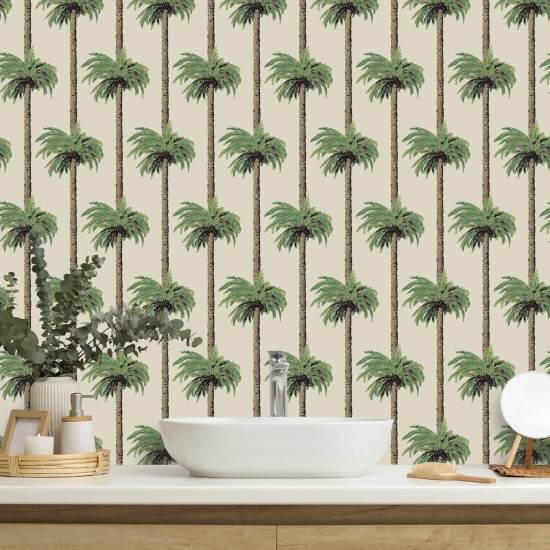 Retro Tiki Palmetræer Linnedstapet