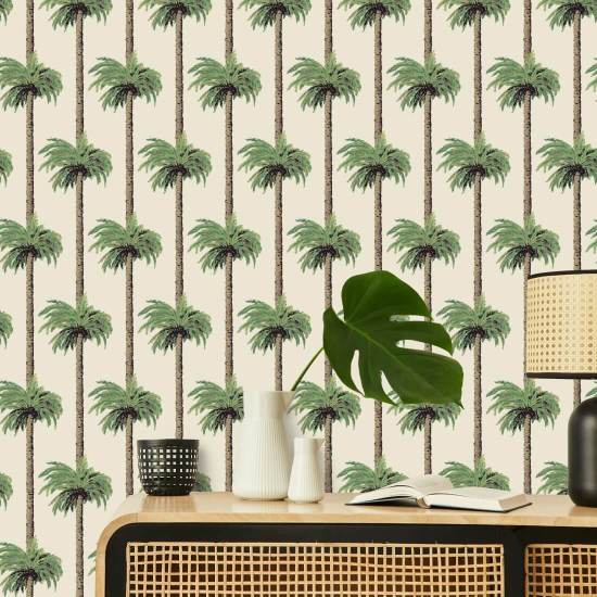 Retro Tiki Palm Trees Linen Wallpaper