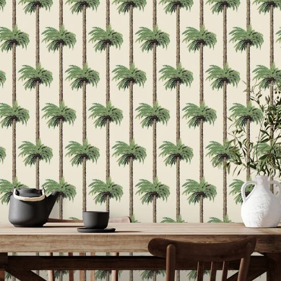 Retro Tiki Palm Trees Linen Wallpaper